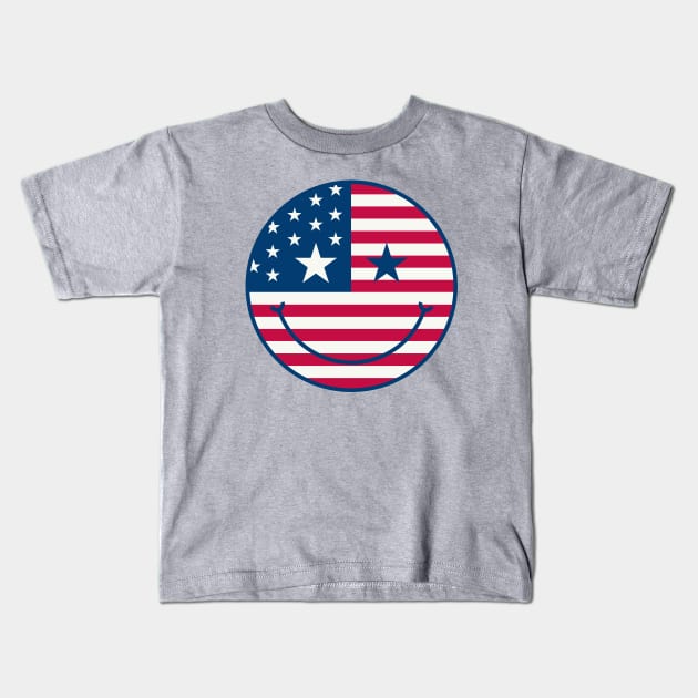 American Flag Retro Cute Smiley Face Kids T-Shirt by PUFFYP